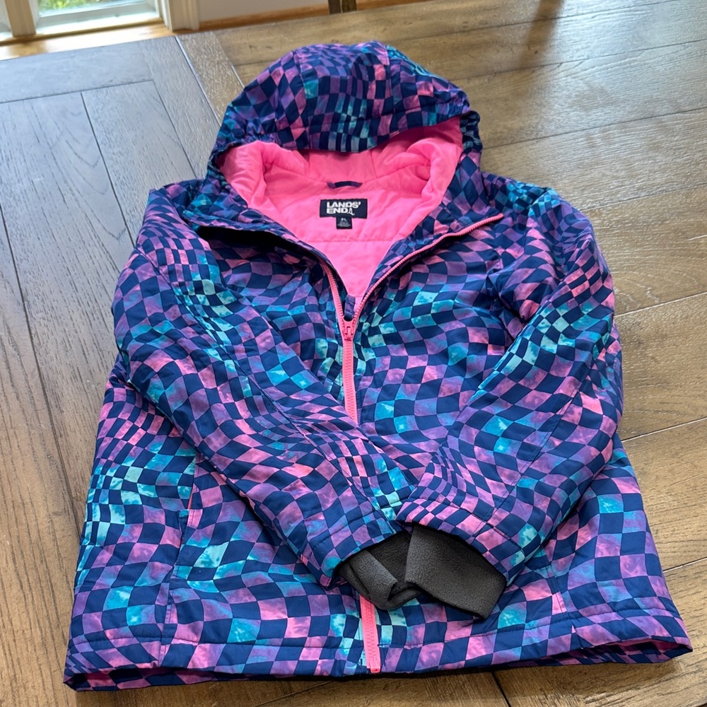 Lands' End Kids' Vibrant Checkered Puffer Jacket